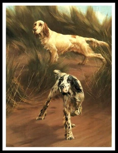 ENGLISH SETTER TWO DOGS LOVELY VINTAGE STYLE DOG ART PRINT POSTER - Picture 1 of 1