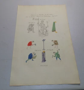 1839 Antique COLOR French Prints  / 11th CENTURY CLOTHING AND FURNITURE - Picture 1 of 1