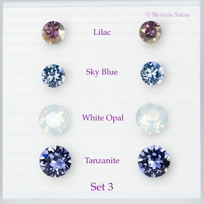 Pendiente hipoalergénico ópalo blanco tanzanita poste resina cristal Swarovski 3 mm 4 mm Foto 1 de 4