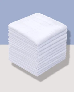 Men's Handkerchiefs 100% Cotton Solid White Stripe Large Bulk Set - Picture 1 of 6