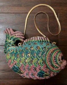Crystal Rhinestone Mini Gold Pink Green Purse Minaudière Party Cruise Handbag - Picture 1 of 7