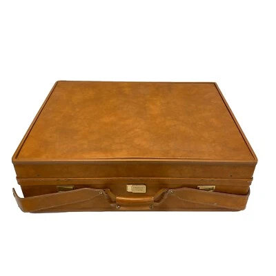 Vintage Hartmann Leather Luggage Large 26" Tan Suitcase Paisley Lining Bag + Key - Image 1 of 4