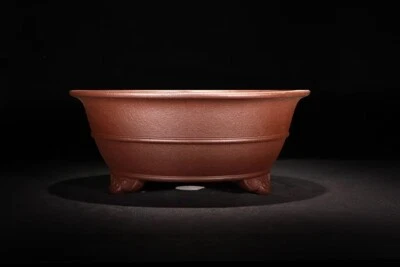 Large 11in Chinese Antiqued Refine Zisha Handmade Round Potted Flower Bonsai Pot - Image 1 of 4