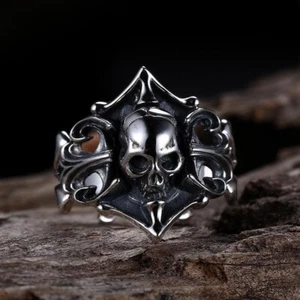 Mens Gothic Biker Ghost Pirate Skull Ring Size Ajustable - Picture 1 of 6