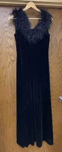 Vestido de Danza Latina Jeffrey & Dara de Tom Barra Terciopelo Salón de Baile Tango Recorte de Pluma - Imagen 1 de 4