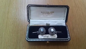 Silver marquesite & moonstone cufflinks, boxed - Picture 1 of 2