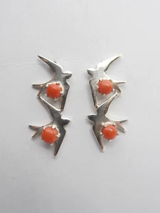 Orecchini a Lobo con Rondini in Argento 925 e Corallo Rosso Naturale - Uccellino - Picture 1 of 6