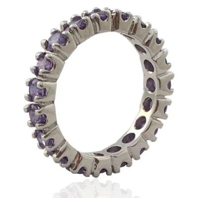Anello eternity in argento 925 rodiato mm 3 con zirconi viola - Immagine 1 di 2