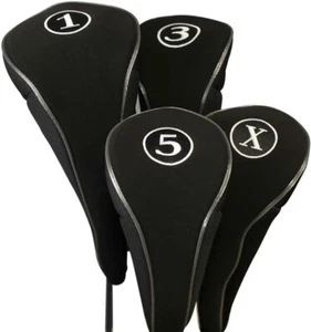 NEW DRIVER FW 1 3 5 X BLACK ZIPPER GOLF CLUB HEAD COVERS FULL WOOD HEADCOVER SET - Picture 1 of 9