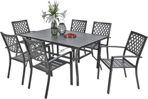 7PCS Outdoor Dining Set Patio Metal Table & Chairs Set W/Umbrella Hole - Picture 1 of 10