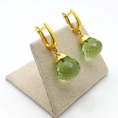 Sfaccettato Peridoto Lacrima 925 Argento Sterling Orecchini Pendenti S Gioielli - Immagine 1 di 4