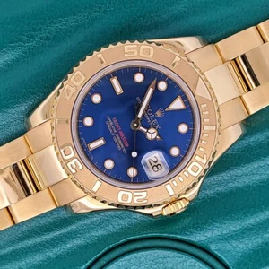 Rolex Yacht-Master 35mm Blue Dial Yellow Gold Oyster Watch 68628 - Picture 1 of 6