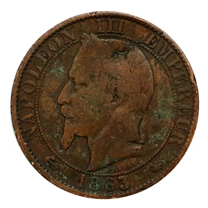 1863A ⚓+ 🐝 France 5 Centimes (A Paris) Coin, km797, Mintage 4,873,000 🇫🇷 - Picture 1 of 2