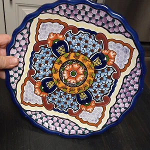 Mexico Folk Art Pottery Plate Hand Painted Hand Signed 10" Serving Platter - Picture 1 of 7