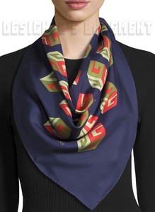 GUCCI blue CUBO red & green GG Diamond silk 34" scarf Bandana NWT Authentic $465