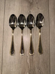 4 PCs Yamazaki Allegra Teaspoons Gold Detail Stainless Korea - Picture 1 of 3