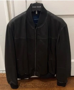 COLE HAAN Men’s Black Leather Lambskin Jacket Size Medium Very Soft Leather - Picture 1 of 8