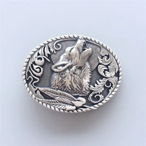 Hebilla de cinturón ovalada Western Shout Wolf chapada en plata de colección también existencias en EE. UU. - Imagen 1 de 6