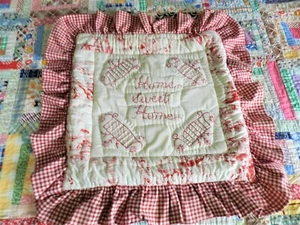 Redwork Pillow Sham, Red Gingham, Embroidery - Picture 1 of 7