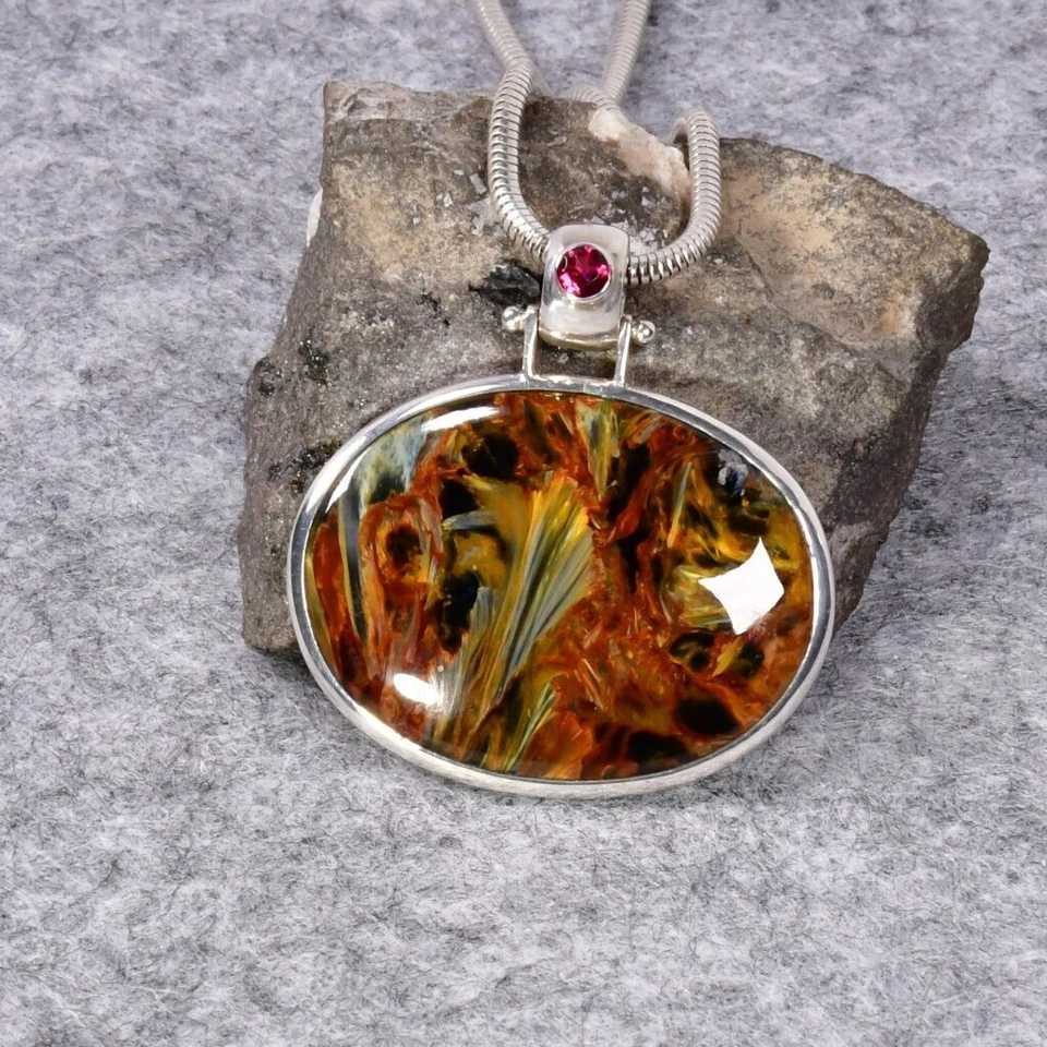 Pietersit Anhänger, 925er Silber, Edelsteinanhänger (10507), mit Turmalin - Bild 1 von 1