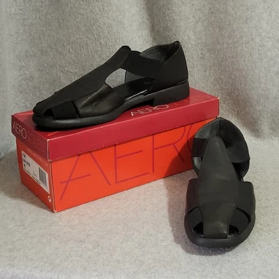 Sandalias Aerosoles 4Give Zapatos Mujer 9 B Cuero Negro Pescador Sin Cordones Comodidad Foto 1 de 4