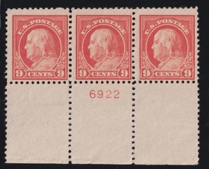 1917 Franklin Sc 509 MNH with OG 9c salmon, original gum, plate strip of 3 (GC - Picture 1 of 1