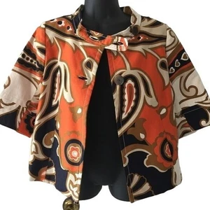 J Crew Orange Paisley 3/4 Sleeve Swing Coat Career Blazer Jacket Size 2 XS - Picture 1 of 4