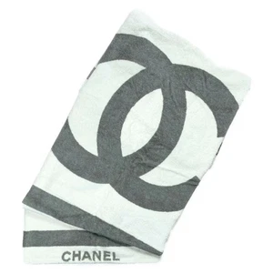 CHANEL Chanel CC Coco Mark Cotton White x Gray Beach Towel Bath Towel C Rank - Picture 1 of 5