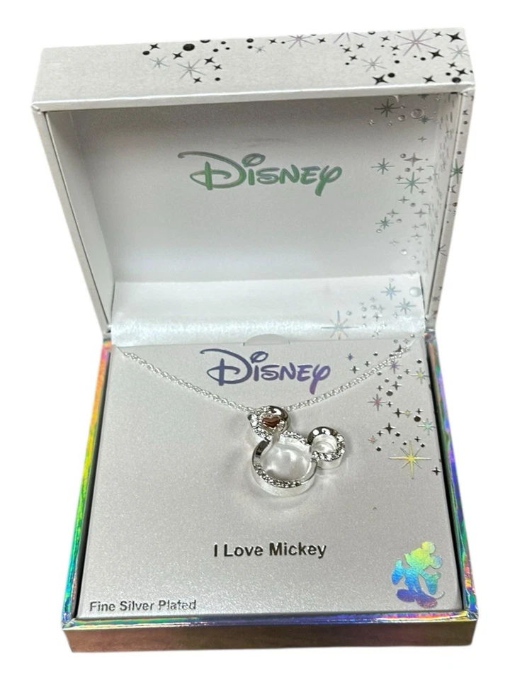 Colar Disney Mickey Mouse “I LOVE MICKEY” BANHADO A PRATA FINA E PRESENTE OURO ROSA - Imagem 1 de 1