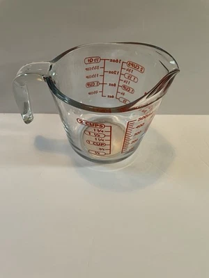 Vintage Anchor Hocking, 2 Cup Capacity Clear Glass Measuring Cup Red Lettering  - Image 1 of 4