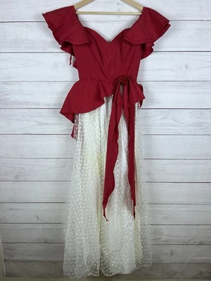 Vestido Vintage Nadine Rojo Blanco Talla 9 Pequeño o XS 70s 80s Foto 1 de 4