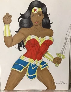 WONDER WOMAN OF COLOR ORIGINAL BLEISTIFT & FARBCOMIC VOM KÜNSTLER JAMES CHEN - Bild 1 von 1