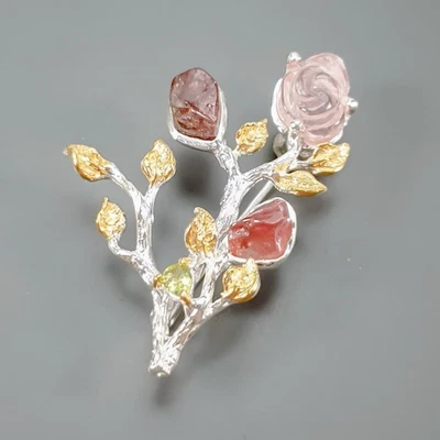 Broche de turmalina natural de plata de ley 925 de 4 quilates para joyería/NB29142 Foto 1 de 4