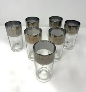 Set 7 bicchieri a sfera alti vintage metà secolo moderni argento sfumato bordati - Foto 1 di 5