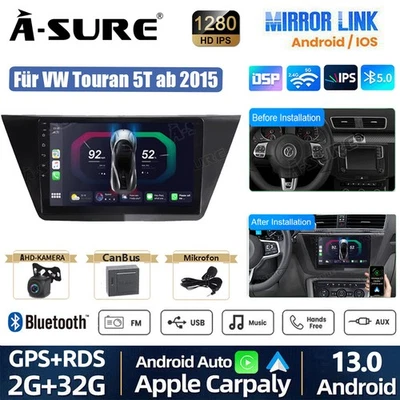 Android 13 Autoradio Carplay WiFi DSP GPS Navi +Kamera Für VW Touran 5T ab 2015 - Bild 1 von 4
