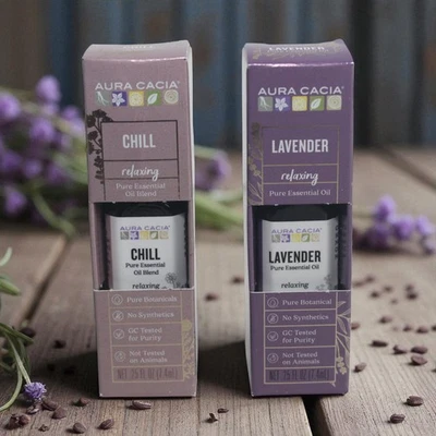 2x AURA CACIA Chill / Lavender Relaxing Pure Essential Oil Set .25 oz. (7.4 mL) - Image 1 of 4
