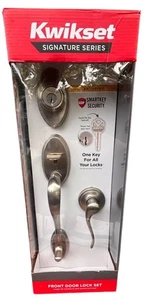 Juego de cerradura de manija de puerta de entrada frontal Kwikset níquel satinado Shelburne Tustin llave inteligente - Imagen 1 de 6