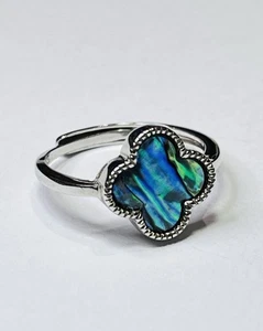 Anillo trébol de plata de ley 925 con caparazón de abulón arco iris natural - Imagen 1 de 13