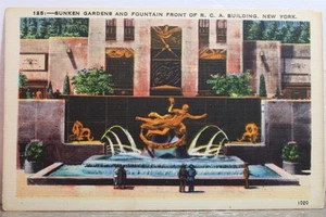 New York NY NYC Sunken Gardens Fountain RCA Building Postcard Old Vintage Card - Picture 1 of 2