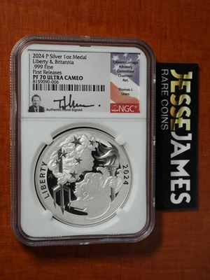 2024 P PROOF SILVER LIBERTY BRITANNIA MEDAL NGC PF70 FIRST RELEASES URAM SIGNED - Image 1 of 2