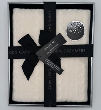 Tahari Pure Cashmere Knit Off White Ivory Throw Blanket 50”x60” Gift Box NIB$299