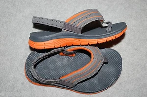 Toddler Baby Boys GRAY ORANGE FLIP FLOPS w/ ANKLE STRAP Massaging Footbed S 5-6 - Picture 1 of 1