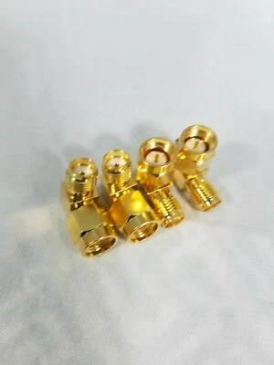  4 (LOT) SMA right angle elbow male to female coax cable plug connector adapters - Image 1 of 4