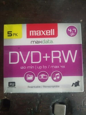 Maxell DVD+RW Discs, 4.7GB, 4x, w/Jewel Cases, Silver, 5/Pack (MAX634045) - Image 1 of 2