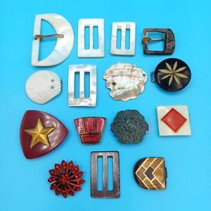 Vintage Belt Buckles Clasps & Slides Mother Of Pearl Vintage Plastics Bakelite - Picture 1 of 13
