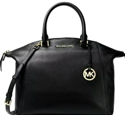 🌞BOLSO MONEDERO GRANDE DE CUERO NEGRO DORADO CON CREMALLERA SUPERIOR MICHAEL KORS RILEY🌺¡NUEVO CON ETIQUETAS! Foto 1 de 4
