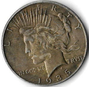 1935-P Peace Silver Dollar ****Damaged RIMS ************90% Silver Coin - Picture 1 of 2
