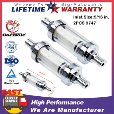 Par de manguera cromada filtro de combustible universal 9747 en línea 5/16"" cromo Clearview Foto 1 de 4