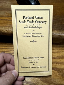 Portland Union Stock Yards Co Peninsula Terminal 1944 Co libro de balance ferroviario - Imagen 1 de 2