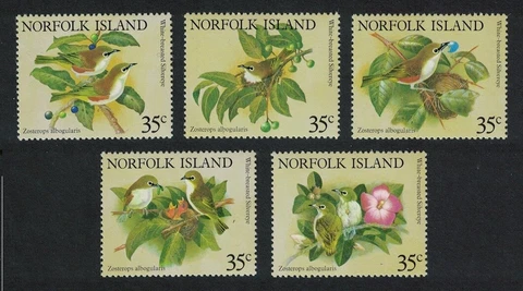 Norfolk White-chested White-Eye 'Silvereye' Bird 1981 MNH SG#269-273 Cover